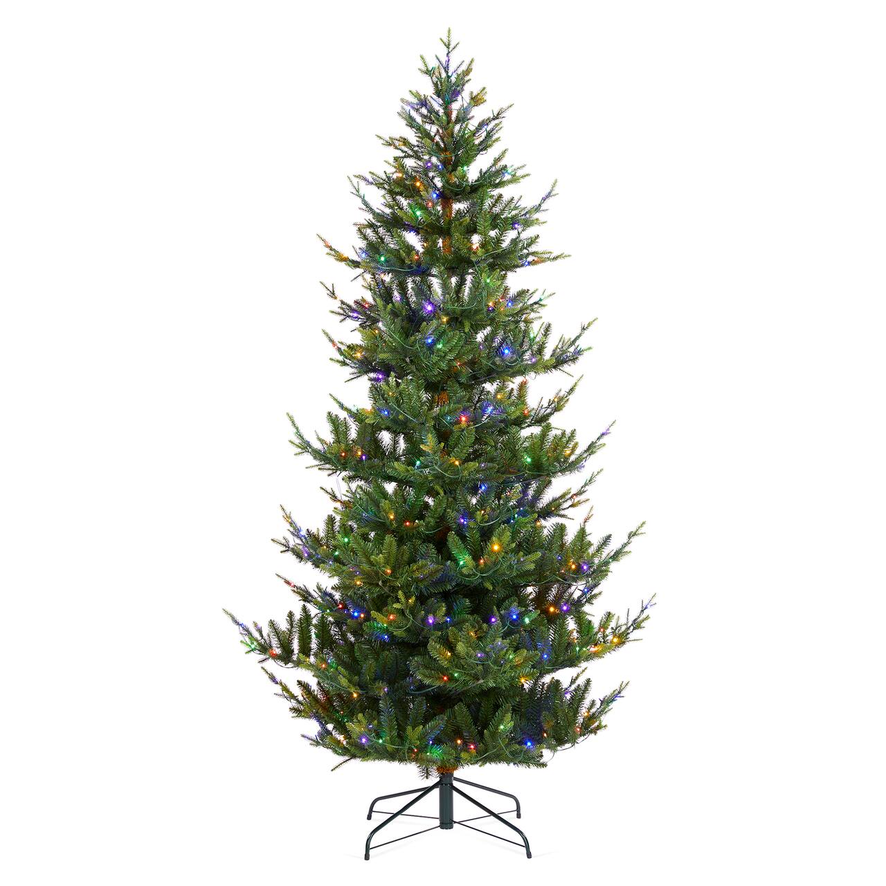 Glitzhome® 7.5ft Pre-Lit Green Upward Slim Fir Artificial Christmas Tree, Multicolor LED Lights